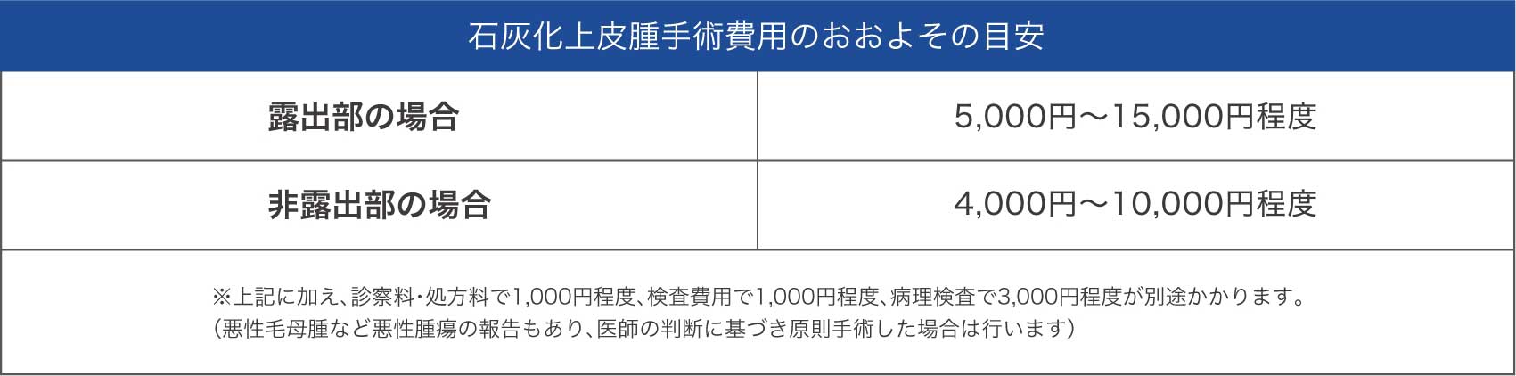 Fee schedule for calcifying epithelioma surgery at IC Clinic