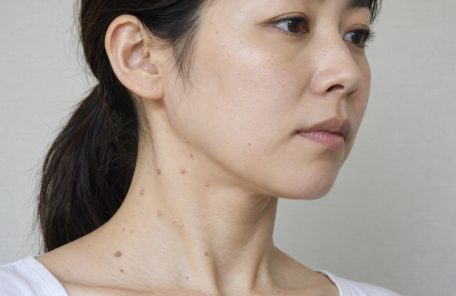 首にイボが複数ある女性